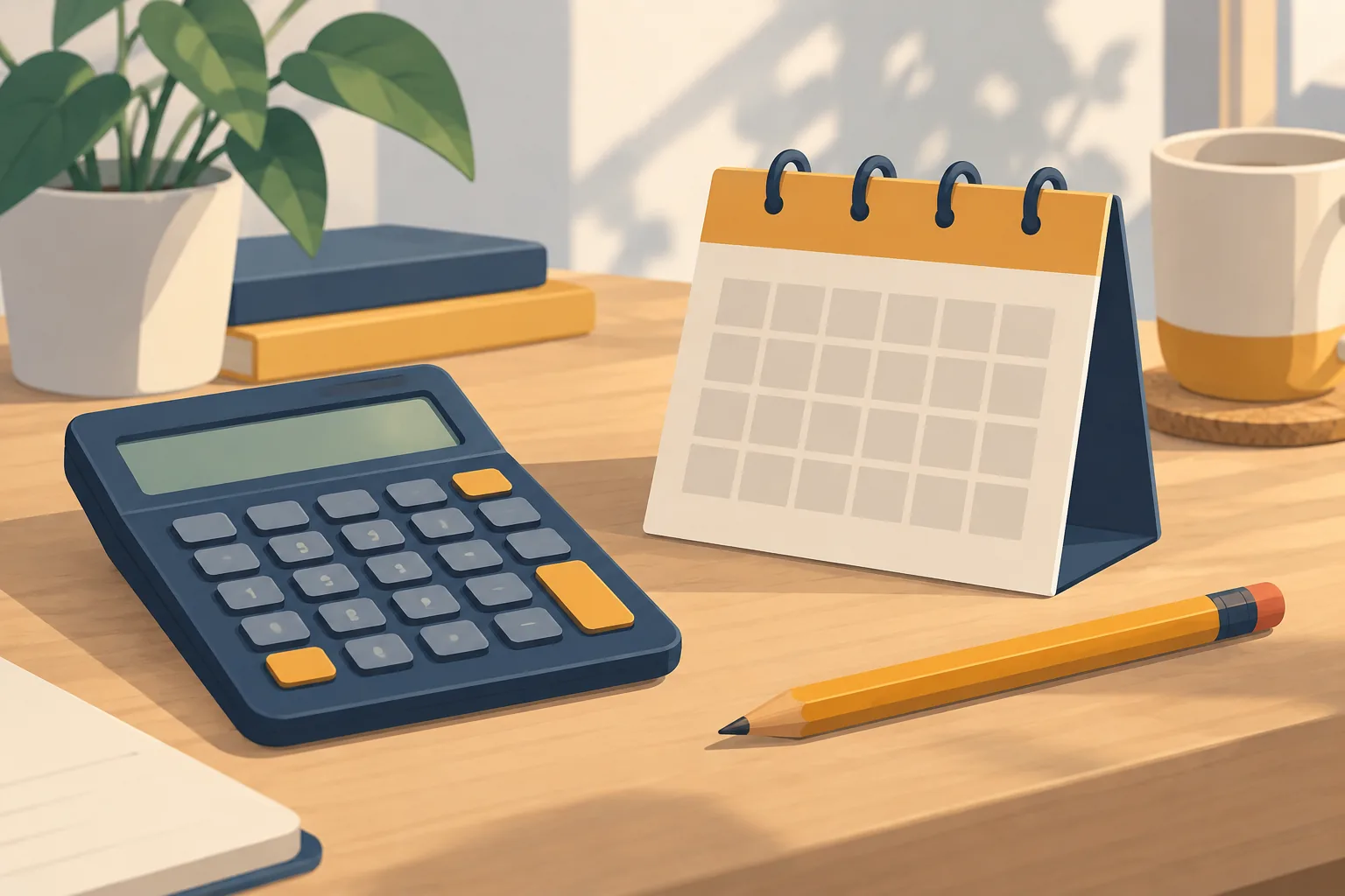 Illustration of a calculator beside a payday planner