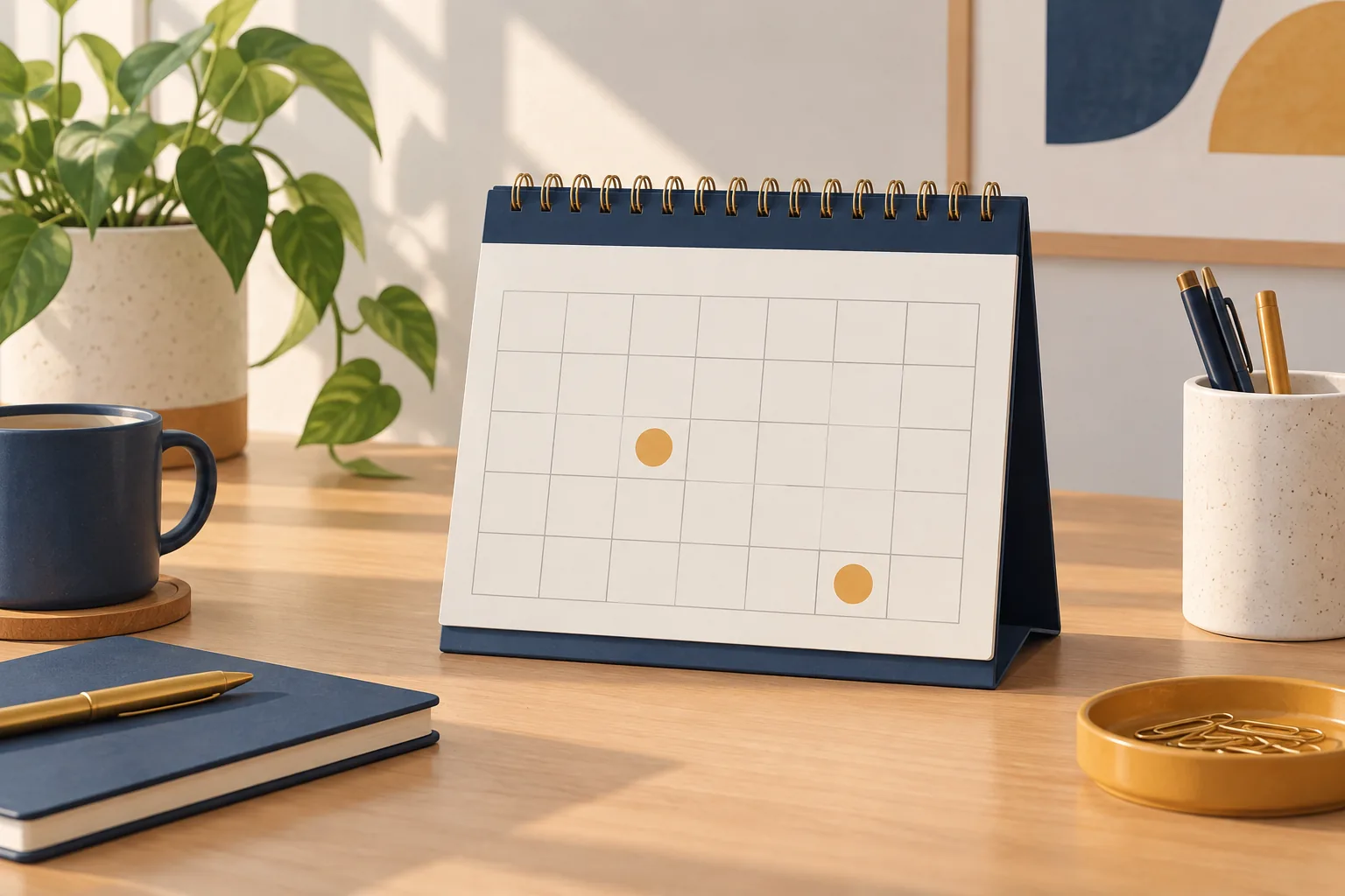 Illustration of a calendar page split at mid-month and month-end