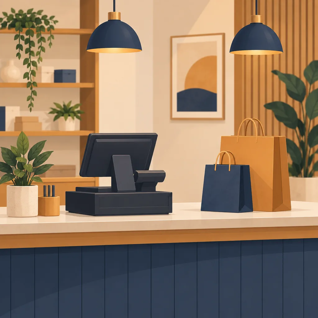 Illustration of a retail store checkout counter