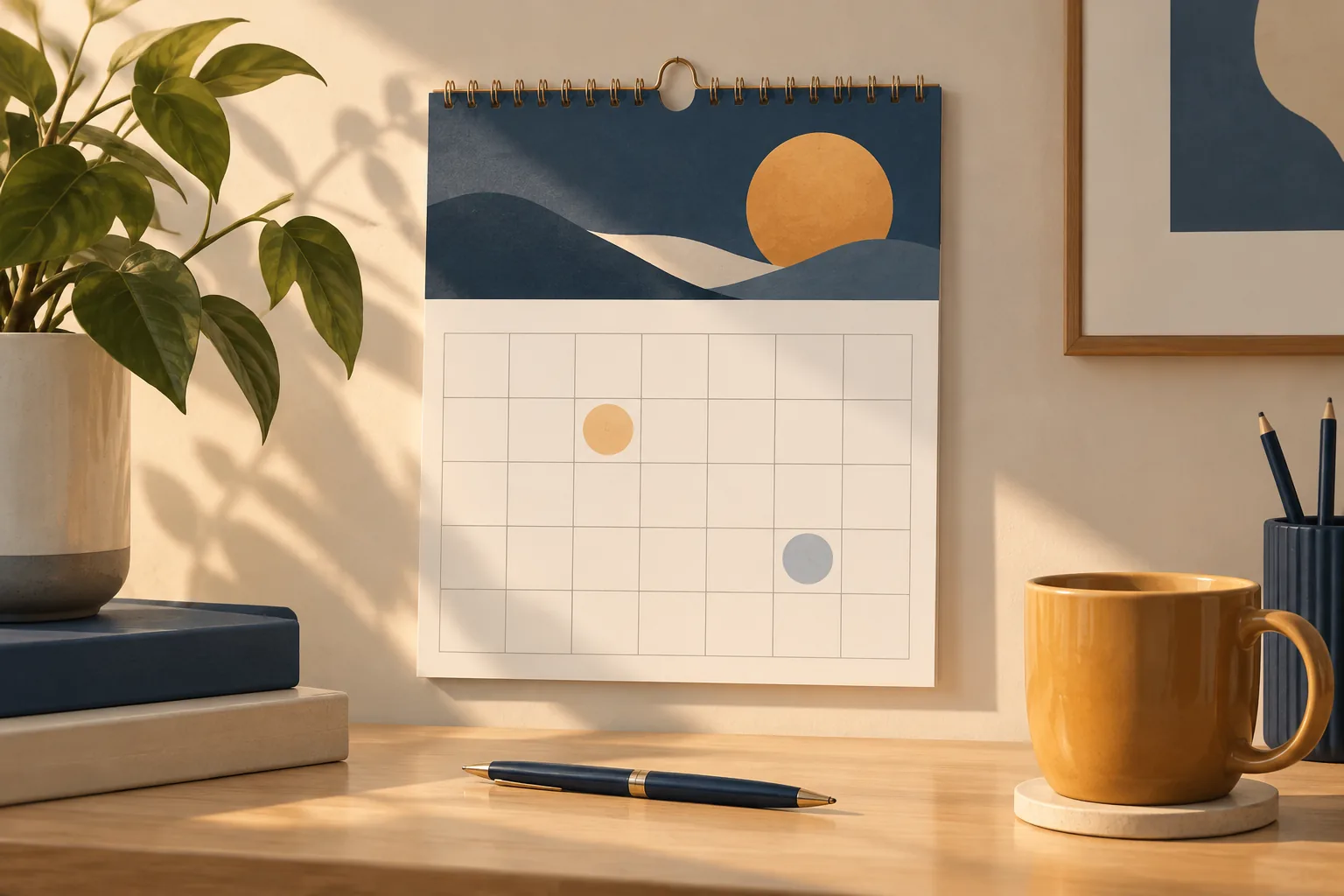 Illustration of a calendar with the 15th and last day marked for payday